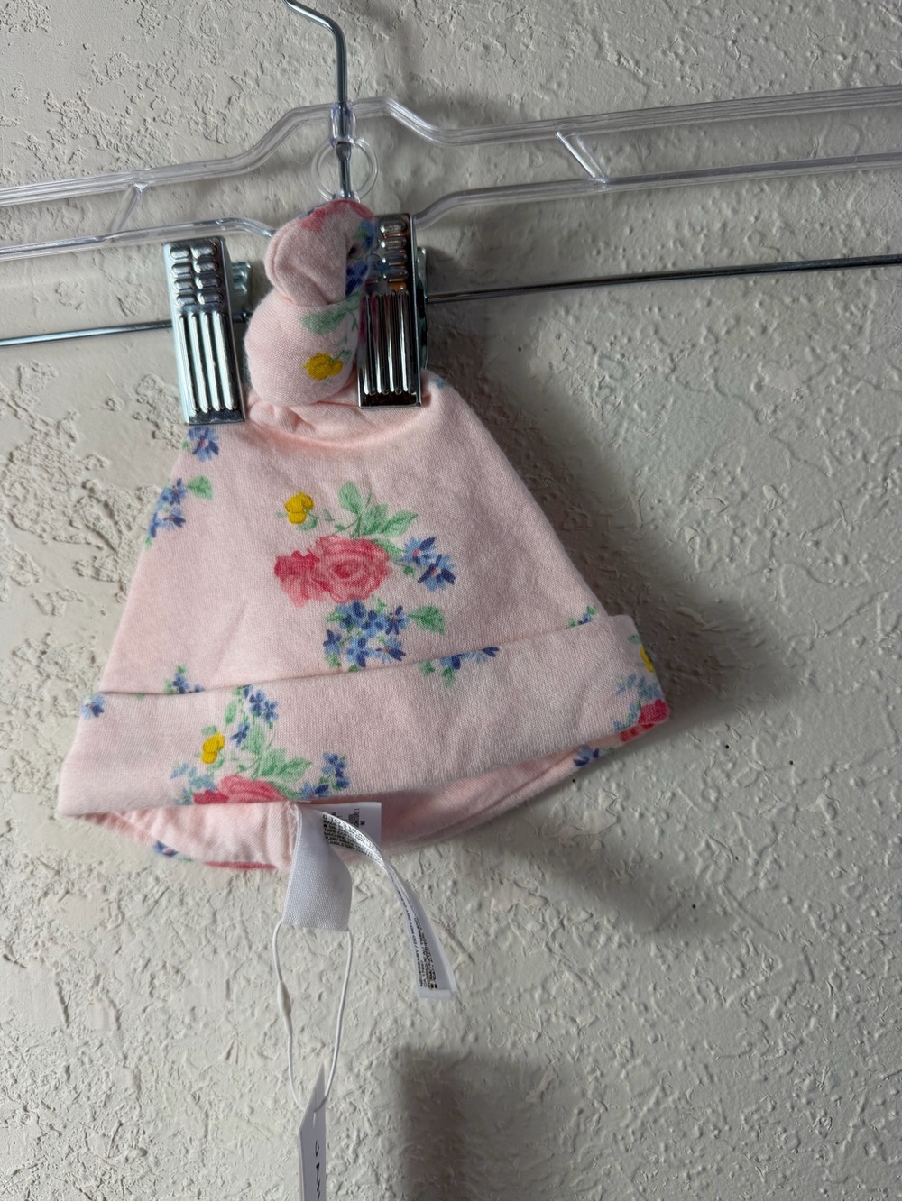 Janie And Jack NWT Pink Floral Top Knot Baby Hat 0-3 Months